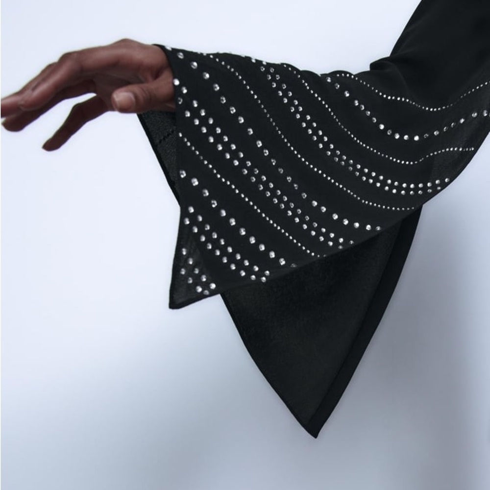 🆕ZARA Rhinestone Cape Sleeve Blouse - Picture 7 of 8